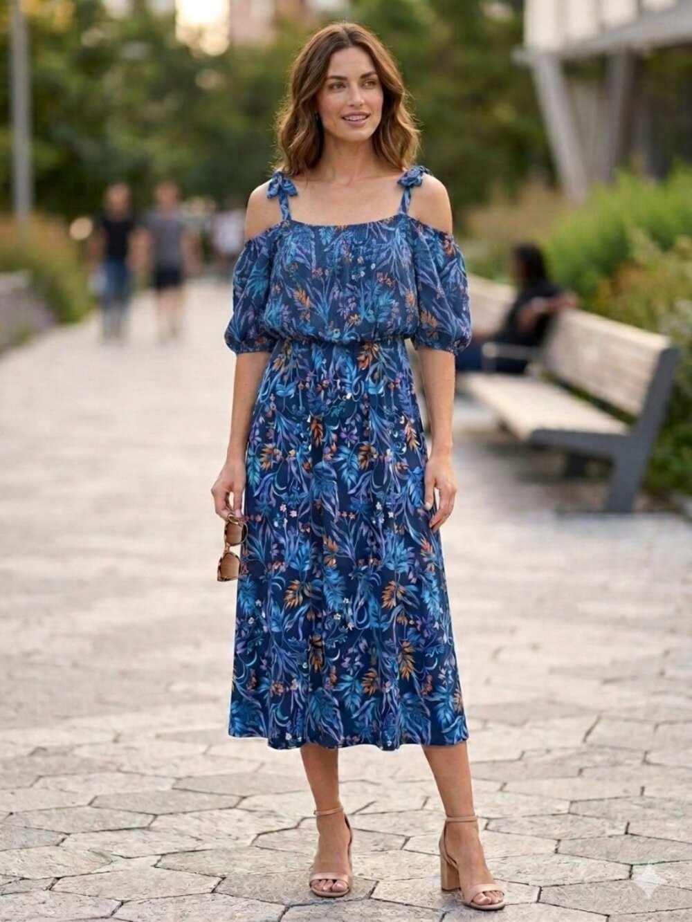 C Wonder Christian Siriano Sz M Dress Floral Off Shoulder Removable Straps Midi